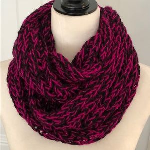 New Hand knitted Infinity Scarf Black, Pink, 46”
